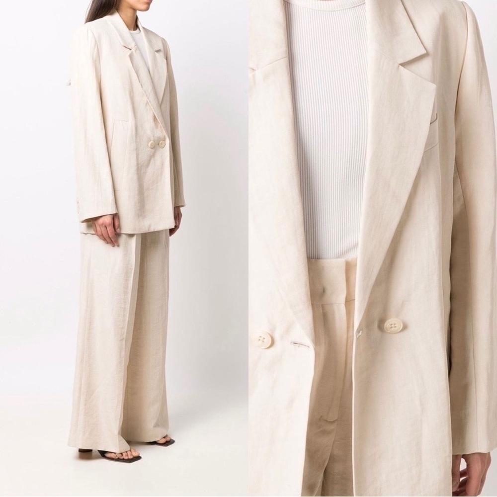 Nwt Dorothee Schumacher Summer Cruise Double-Breasted Beige Linen Blazer Sz S